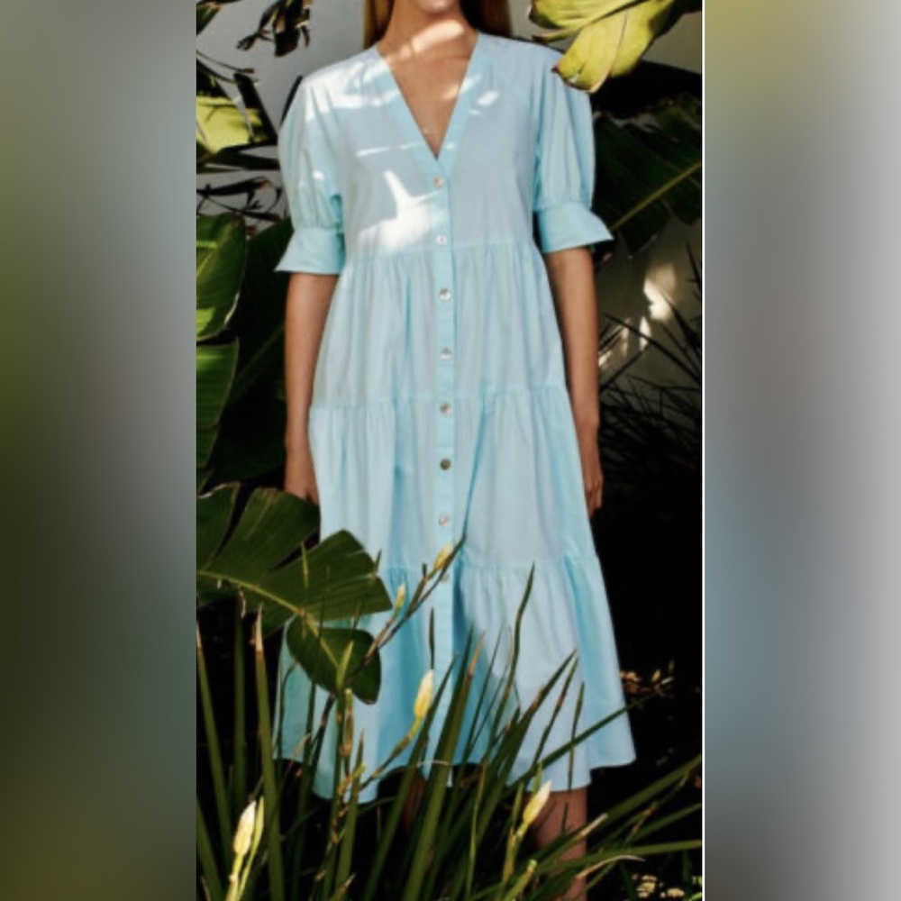 ZARA POPLIN PANELLED DRESS TURQUOISE V-NECK NEW SS21 SIZES XS REF. 2895/255